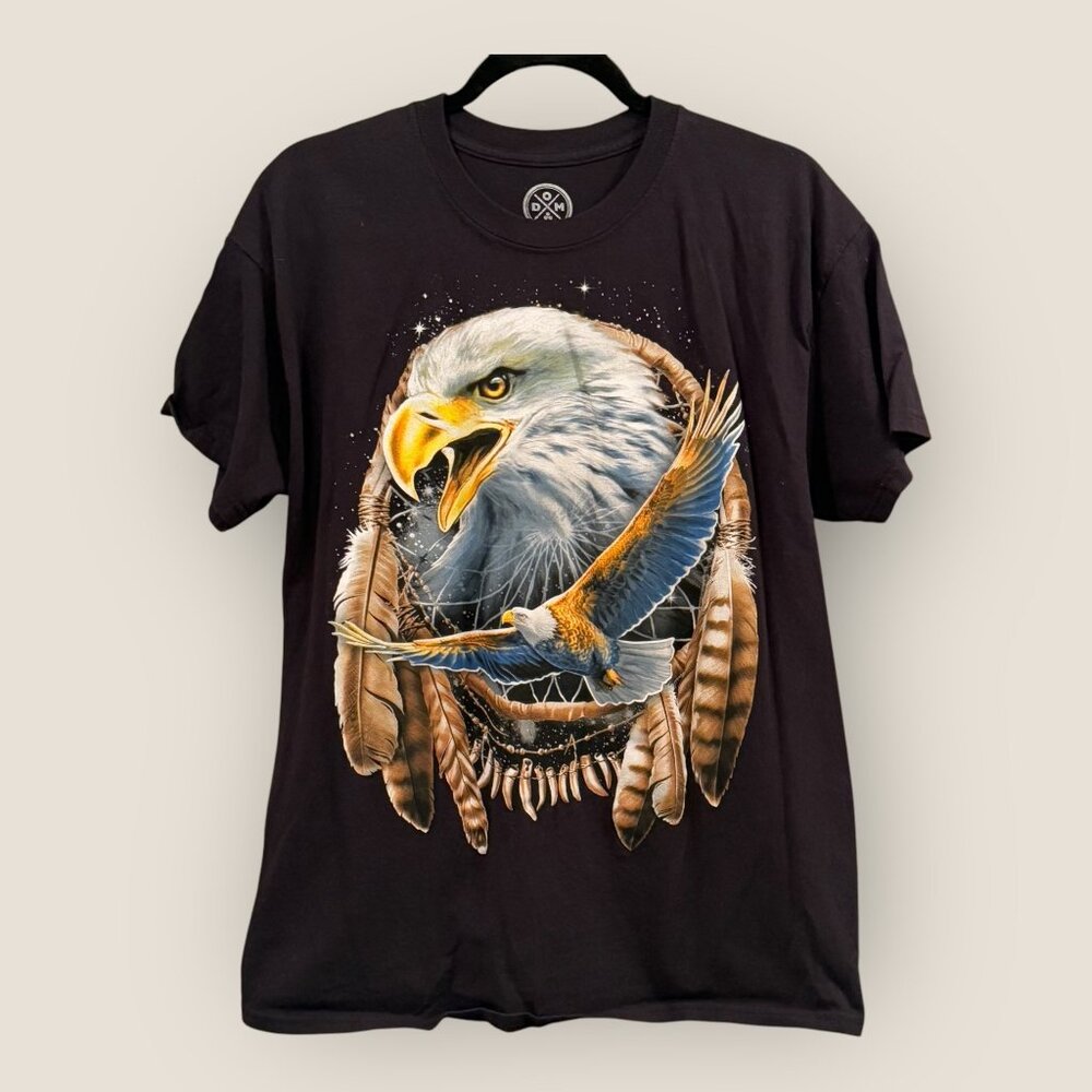 Eagle Dreamcatcher Graphic Black T-Shirt DOM 100% Cotton Mens Size Large - Picture 1 of 4